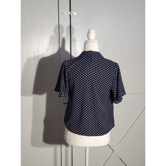MONTEAU BLOUSE POLKA DOT COLOR BLUE SHORT SLEEVE POLY/SPANDEX SIZE S - Picture 3 of 5